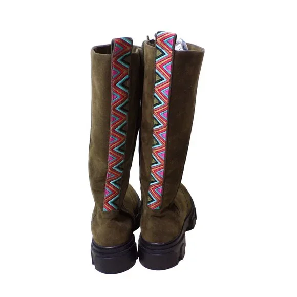 FARM RIO Embroidered Suede Tall Knee High Lug Sole Boot Green Suede 7.5 NEW - Picture 10 of 14